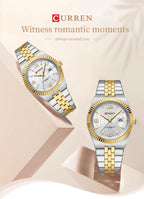 CURREN Couple Watches Waterproof Luminous Wristwatch for Lover Date Men‘s and Women's Wristwatch Simple Fashion