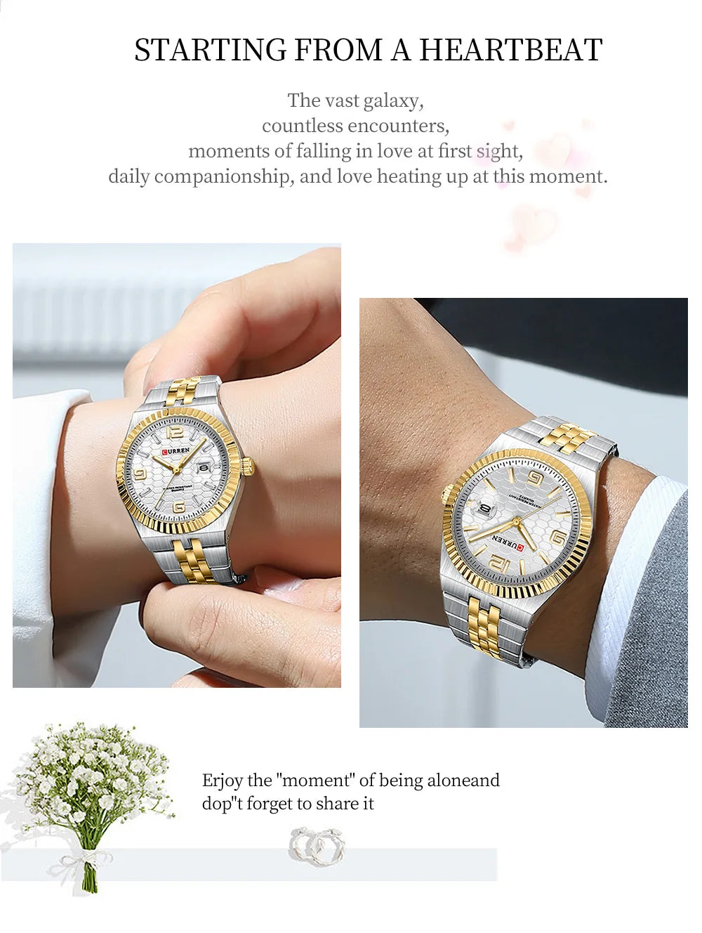 CURREN Couple Watches Waterproof Luminous Wristwatch for Lover Date Men‘s and Women's Wristwatch Simple Fashion