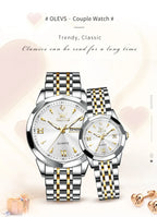 OLEVS 9998 Couple Watch Luxury Men Women Quartz Watch Dual Calendar Clock Waterproof Men's Women's Dating Couple Watch Set Gift