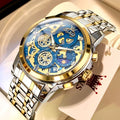 OLEVS 9947 Men's Watches Top Brand Luxury Original Waterproof Quartz Watch for Man Gold Skeleton Style 24 Hour Day Night New