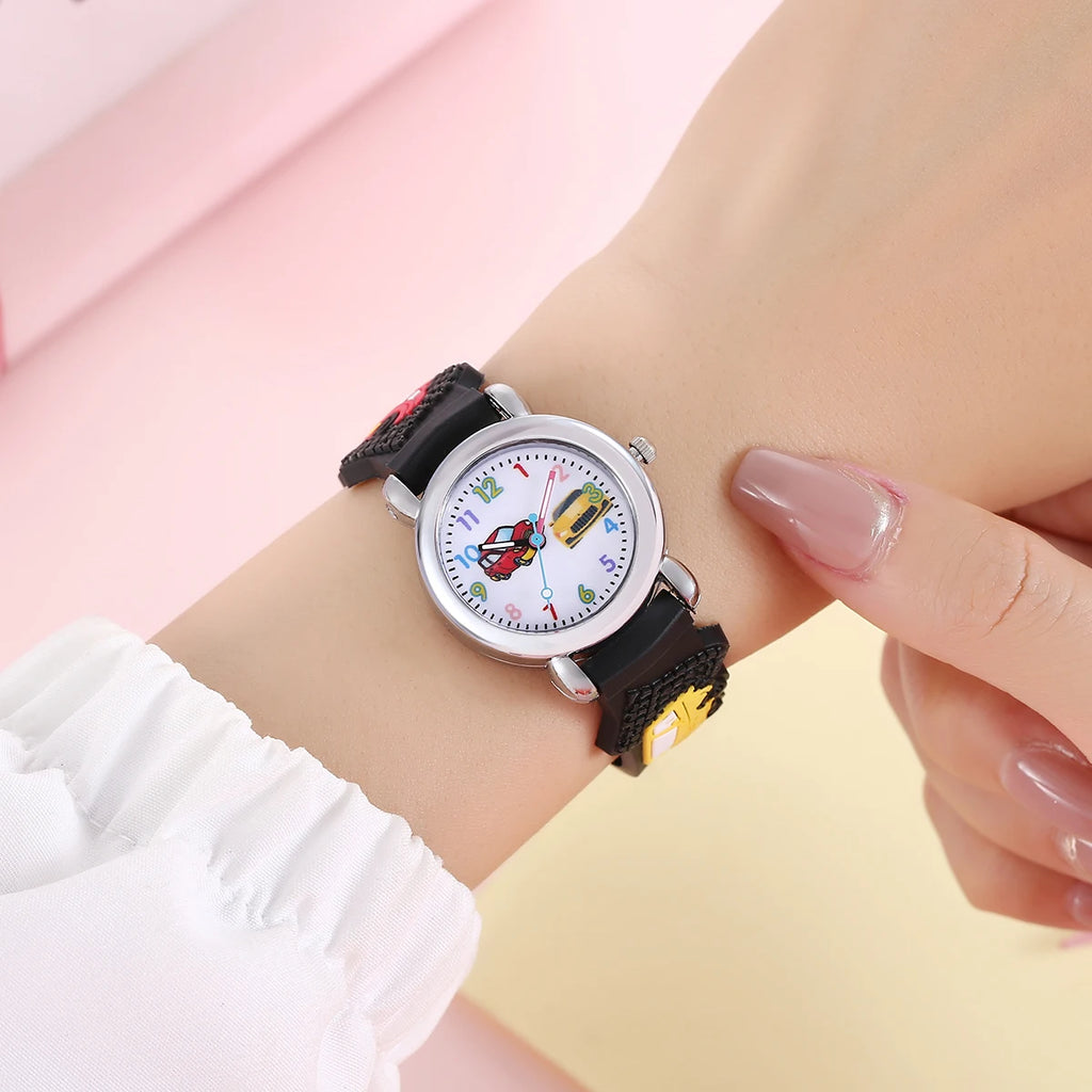 Kids Cartoon Car Watch | Colorful Digital Quartz Watch with Soft Strap | School Student Gift for Boys & Girls