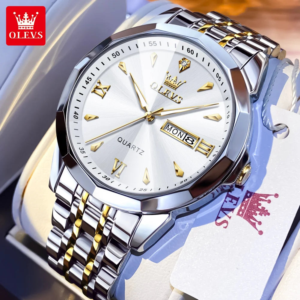 OLEVS 9998 Couple Watch Luxury Men Women Quartz Watch Dual Calendar Clock Waterproof Men's Women's Dating Couple Watch Set Gift