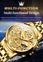 OLEVS 9947 Men's Watches Top Brand Luxury Original Waterproof Quartz Watch for Man Gold Skeleton Style 24 Hour Day Night New