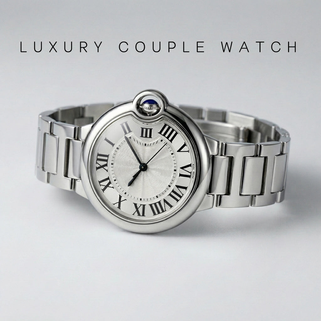 Couple Quartz Watches for Men Women Stainless Steel Roman Numeral Dial Wristwatch Waterproof Matching Watch Set with Gift Box