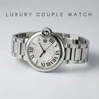 Couple Quartz Watches for Men Women Stainless Steel Roman Numeral Dial Wristwatch Waterproof Matching Watch Set with Gift Box