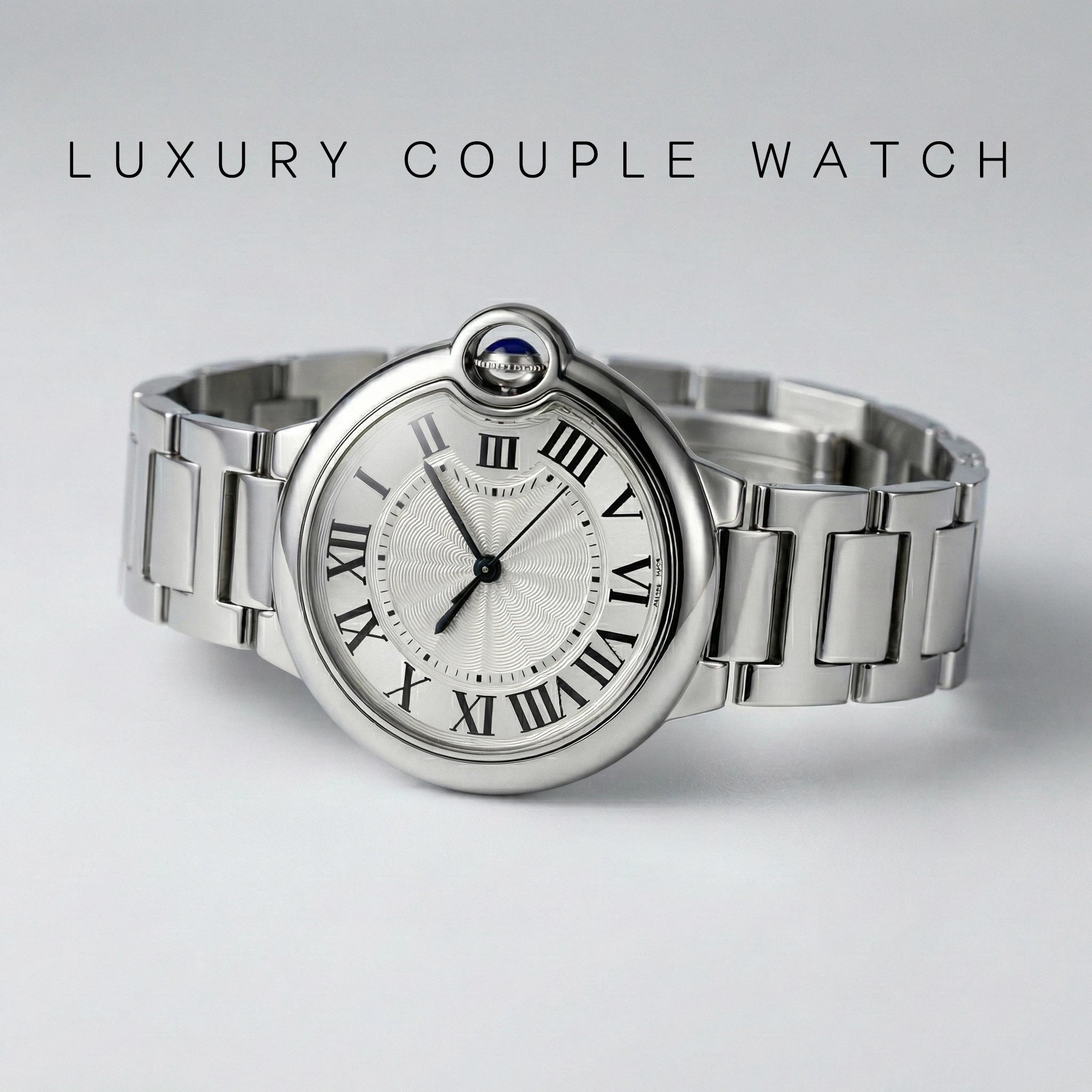 Couple Quartz Watches for Men Women Stainless Steel Roman Numeral Dial Wristwatch Waterproof Matching Watch Set with Gift Box