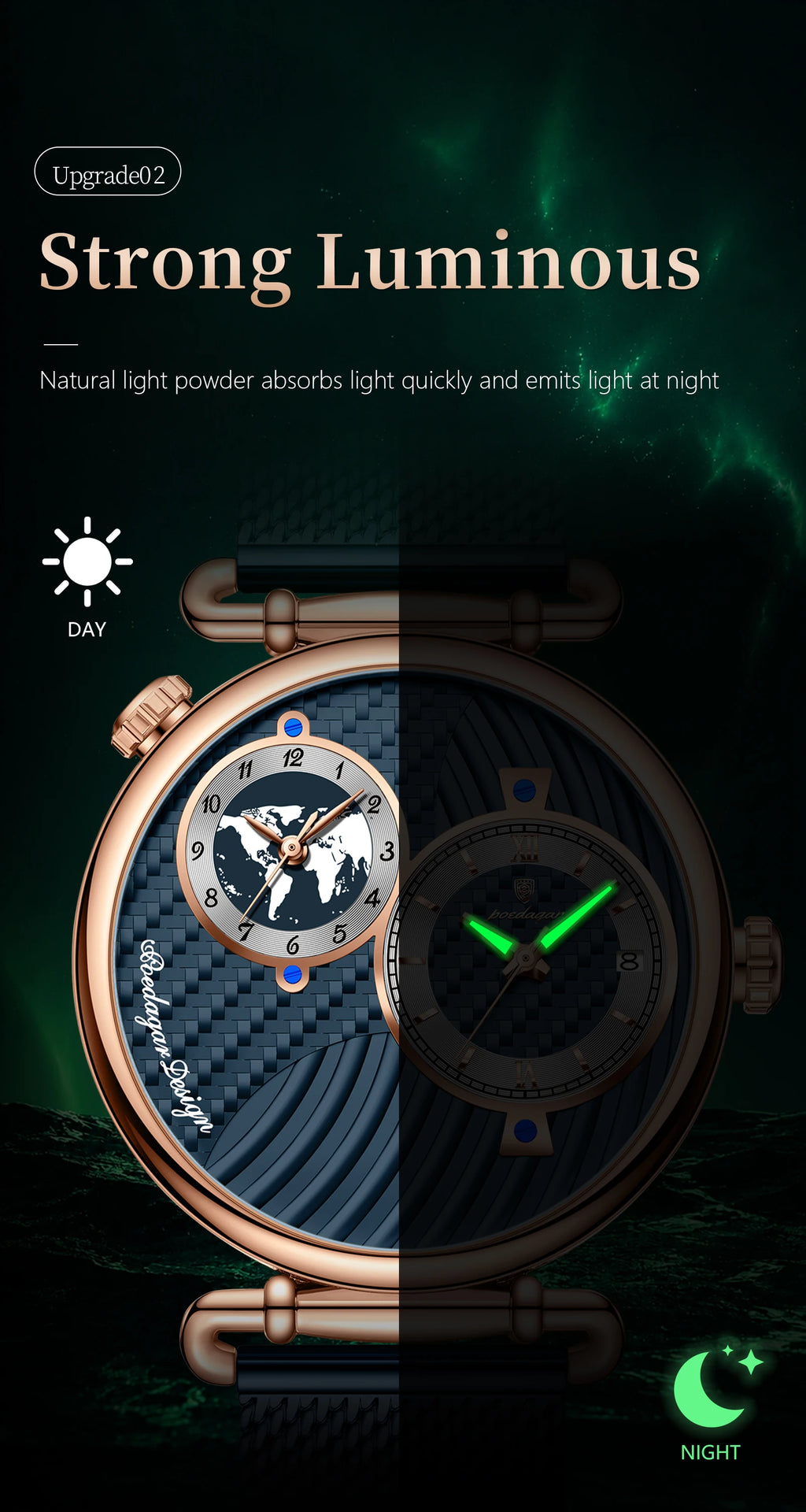 POEDAGAR Fashion Man Clock Dual Time Zone Display Waterproof Date Men Watch Sports Mesh Stainless Steel Men's Quartz Watches+Box