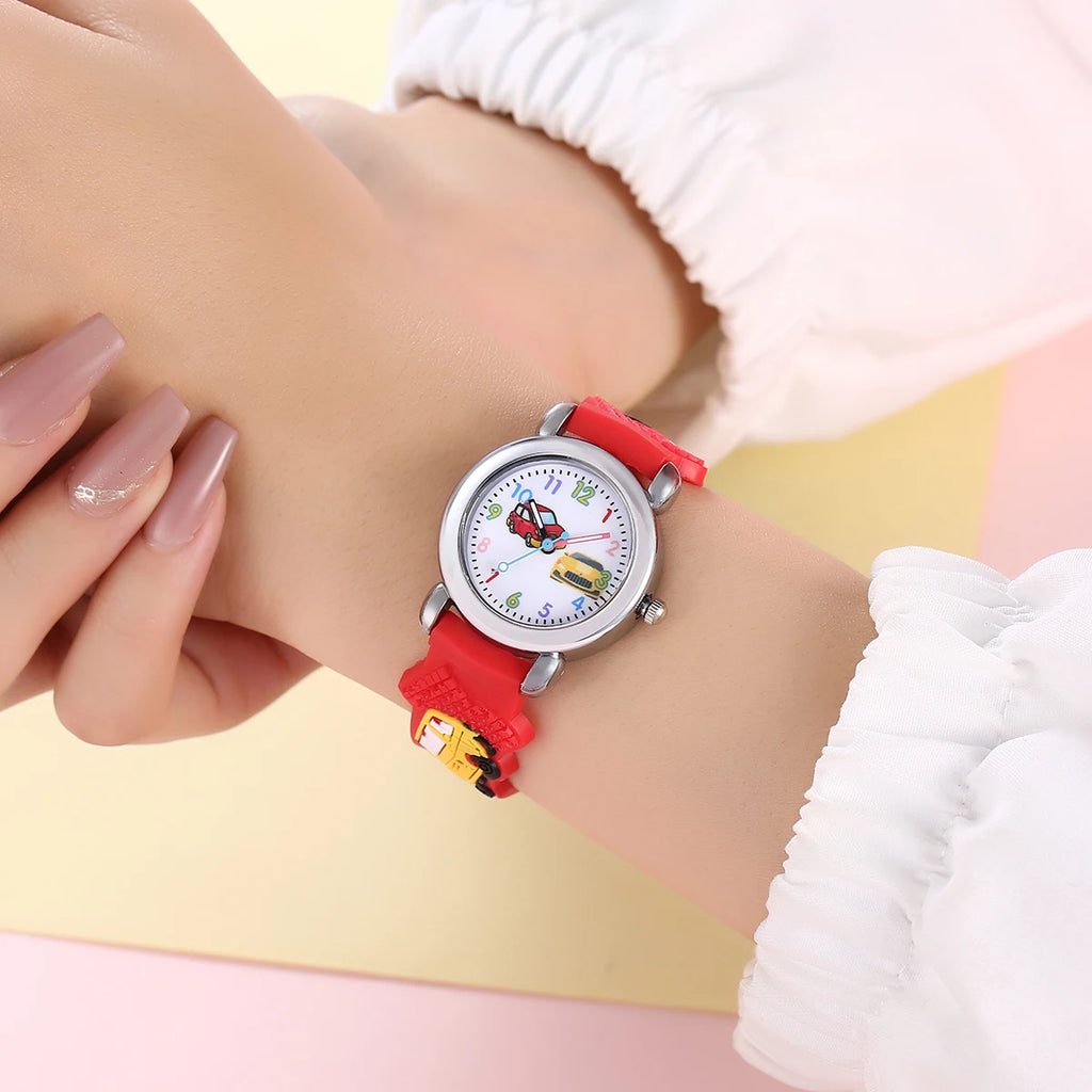 Kids Cartoon Car Watch | Colorful Digital Quartz Watch with Soft Strap | School Student Gift for Boys & Girls