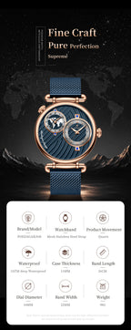 POEDAGAR Fashion Man Clock Dual Time Zone Display Waterproof Date Men Watch Sports Mesh Stainless Steel Men's Quartz Watches+Box