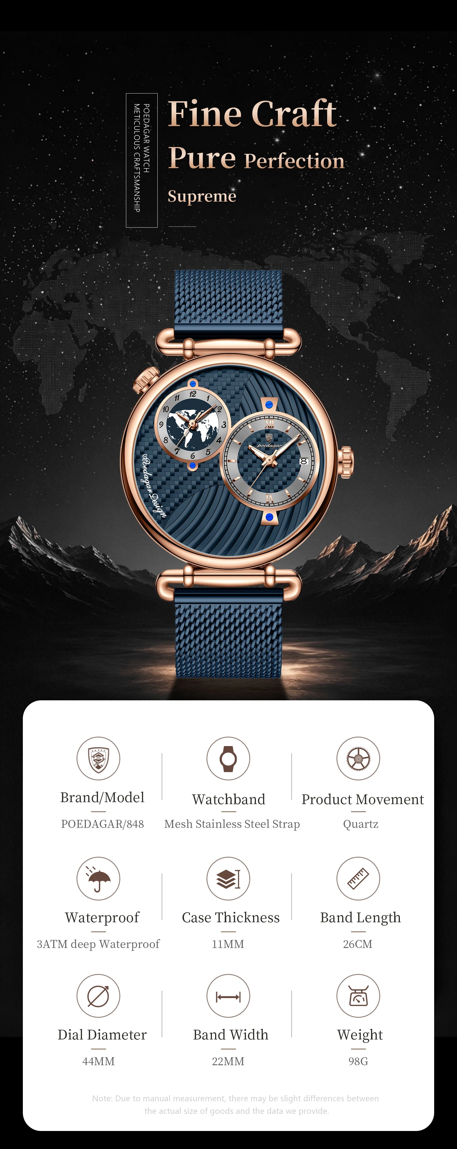 POEDAGAR Fashion Man Clock Dual Time Zone Display Waterproof Date Men Watch Sports Mesh Stainless Steel Men's Quartz Watches+Box