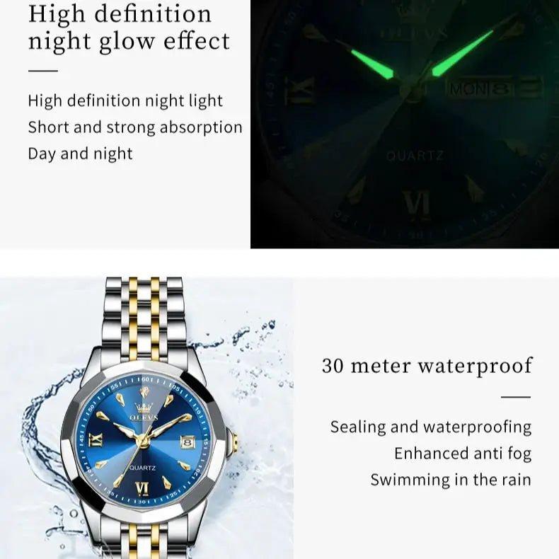 OLEVS 9998 Couple Watch Luxury Men Women Quartz Watch Dual Calendar Clock Waterproof Men's Women's Dating Couple Watch Set Gift
