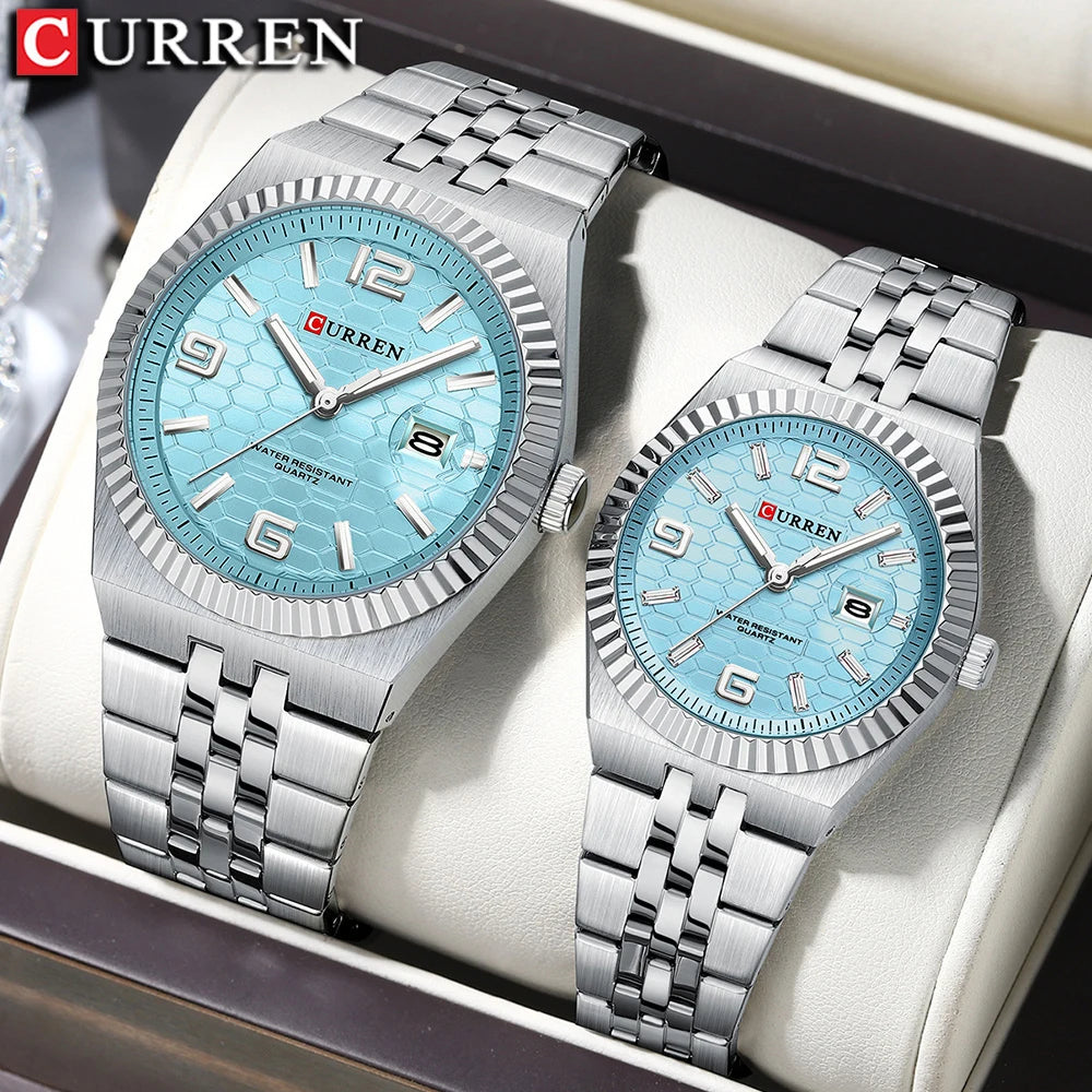 CURREN Couple Watches Waterproof Luminous Wristwatch for Lover Date Men‘s and Women's Wristwatch Simple Fashion