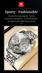 OLEVS 6607 Fully Automaitc Watches Stainless Steel Skeleton Flywheel Dual Calendar Top Luxury Brand Men's Mechanical Wristwatch