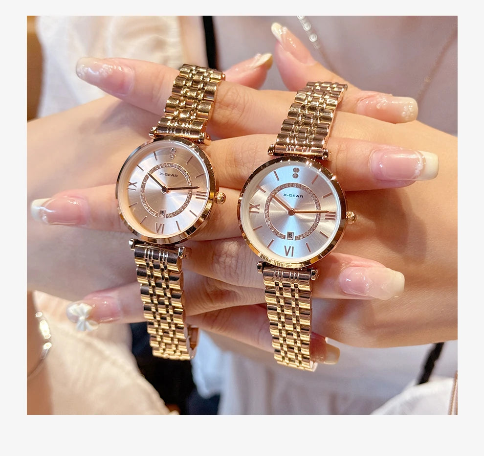 Fashion Couple Watches Stainless Steel Strap Analog Quartz Wristwatches His & Hers Matching Timepieces for Couples