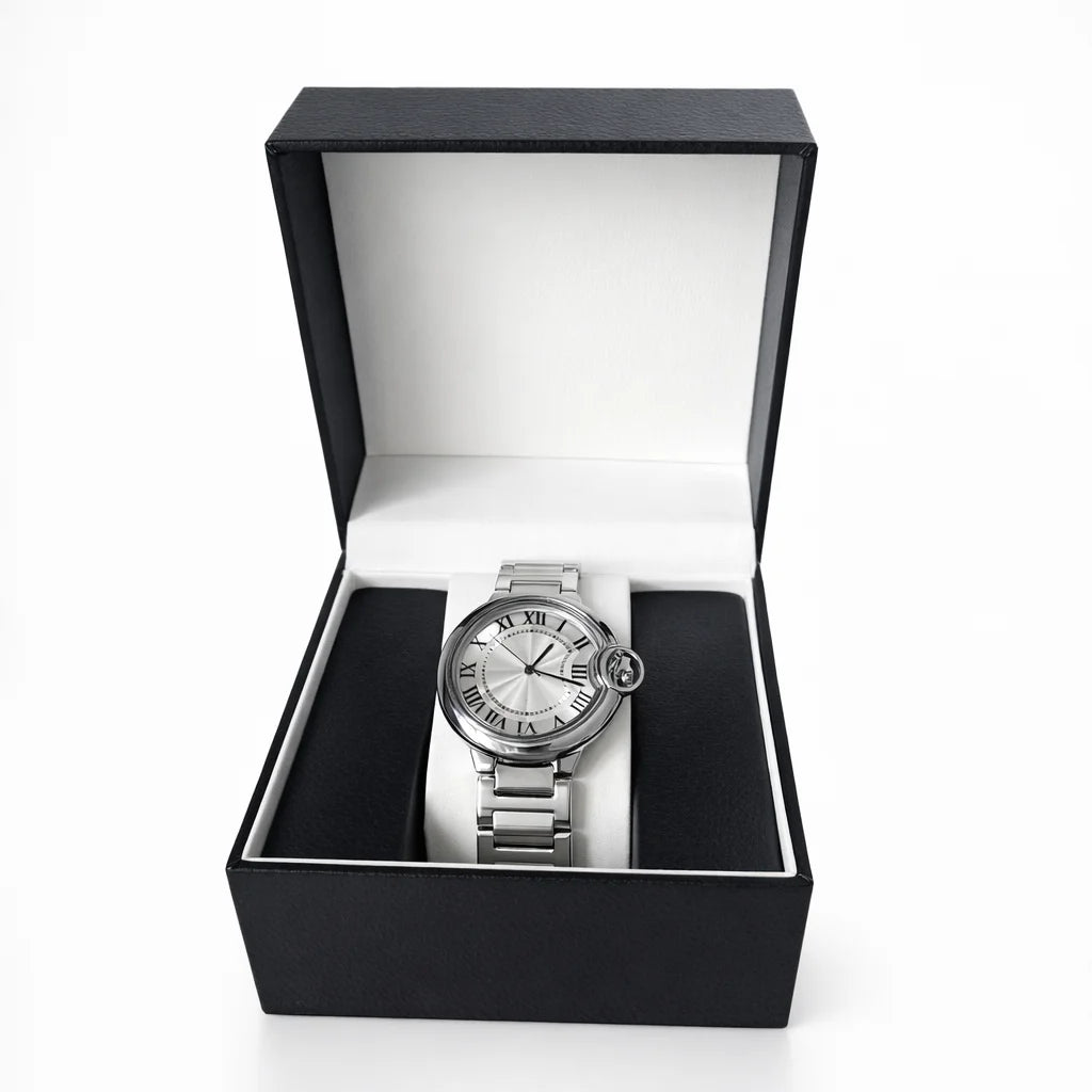 Couple Quartz Watches for Men Women Stainless Steel Roman Numeral Dial Wristwatch Waterproof Matching Watch Set with Gift Box