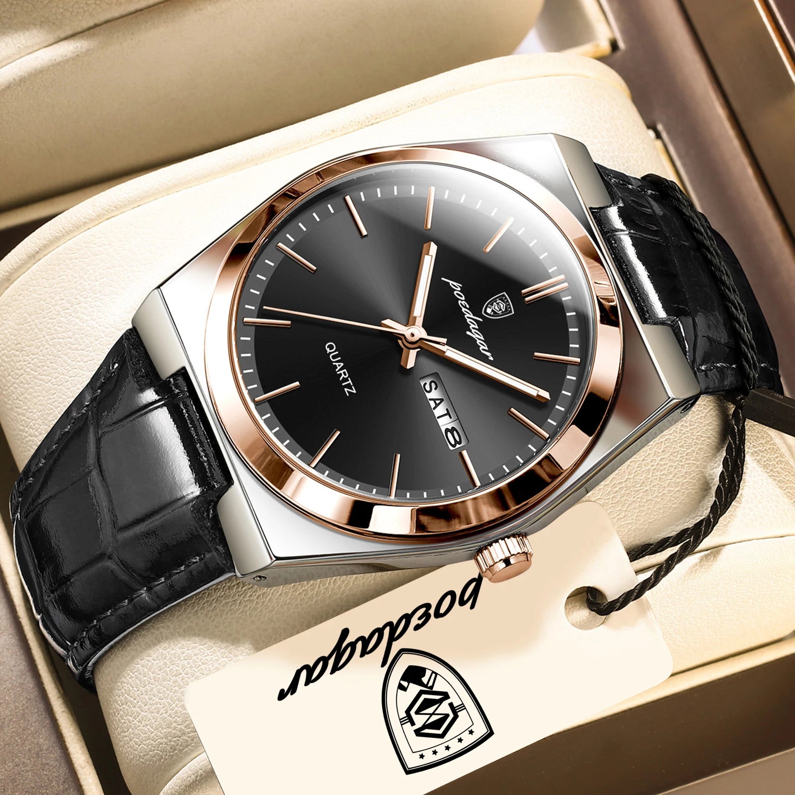 POEDAGAR Top Fashion Casual Men Watch Waterproof Luminous Date Week Man Wristwatch Outdoor Leather Business Men's Quartz Watches