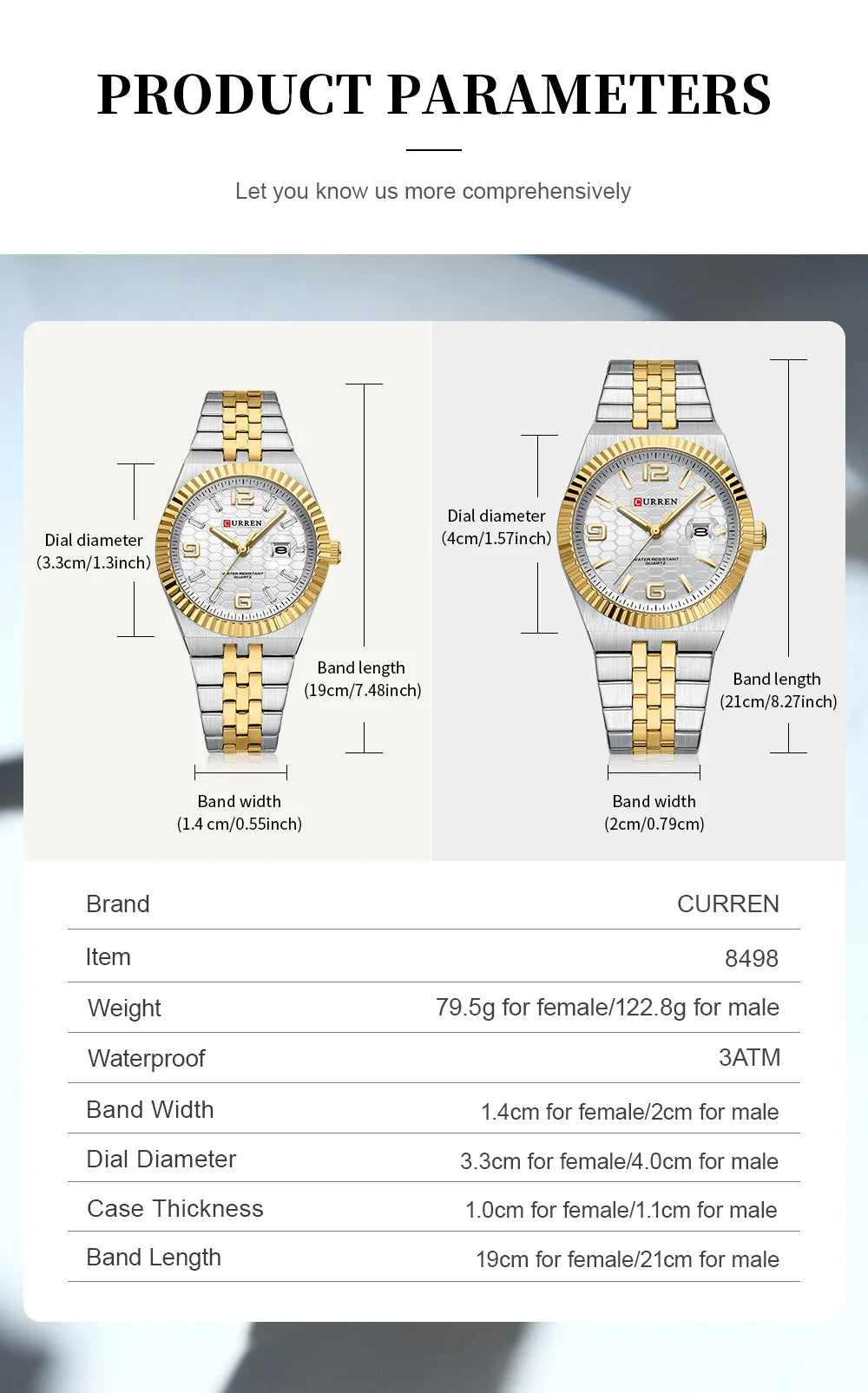 CURREN Couple Watches Waterproof Luminous Wristwatch for Lover Date Men‘s and Women's Wristwatch Simple Fashion