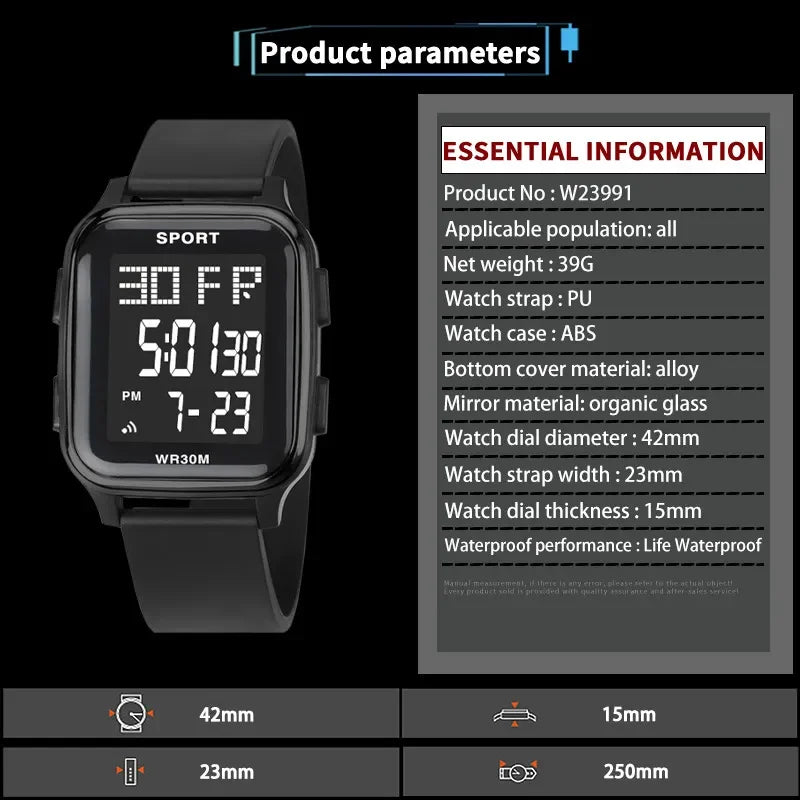 Sports Watches for Men Waterproof Multifunction Electronic Watch Ultra-thin Men's LED Digital Wristwatch for Man Student Gift