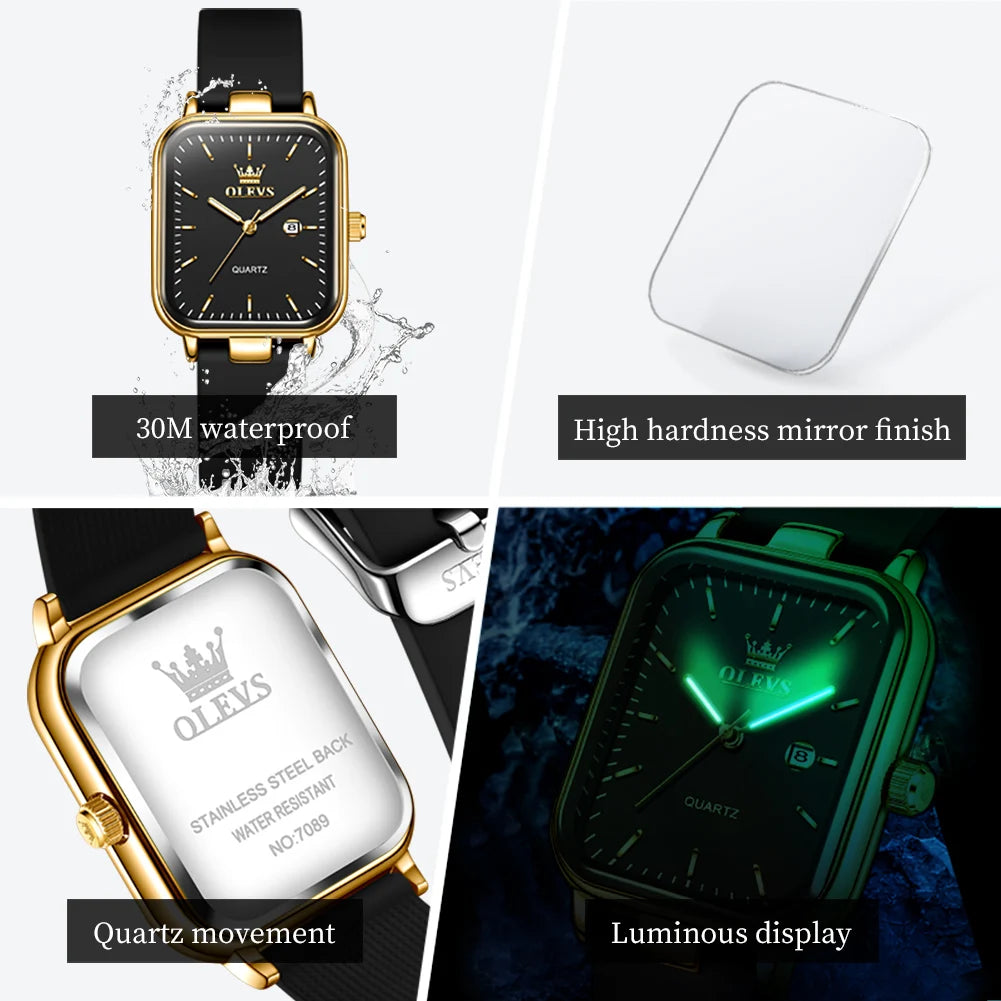 OLEVS 7089 Quartz Wristwatches Gift Box Set Women's Watches Fashion Strap Strap Waterproof Auto Date Simple Elegant Ladies Watch