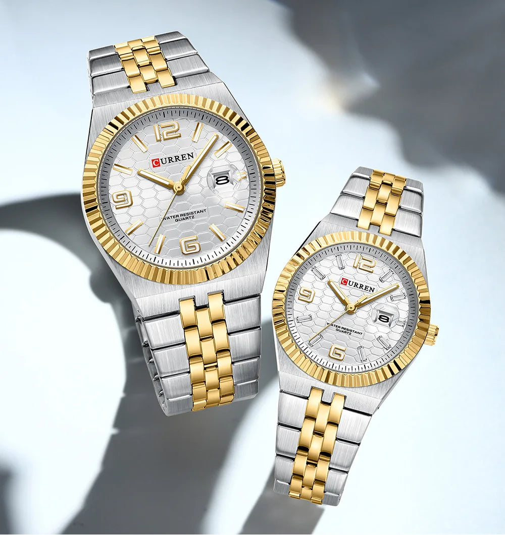 CURREN Couple Watches Waterproof Luminous Wristwatch for Lover Date Men‘s and Women's Wristwatch Simple Fashion