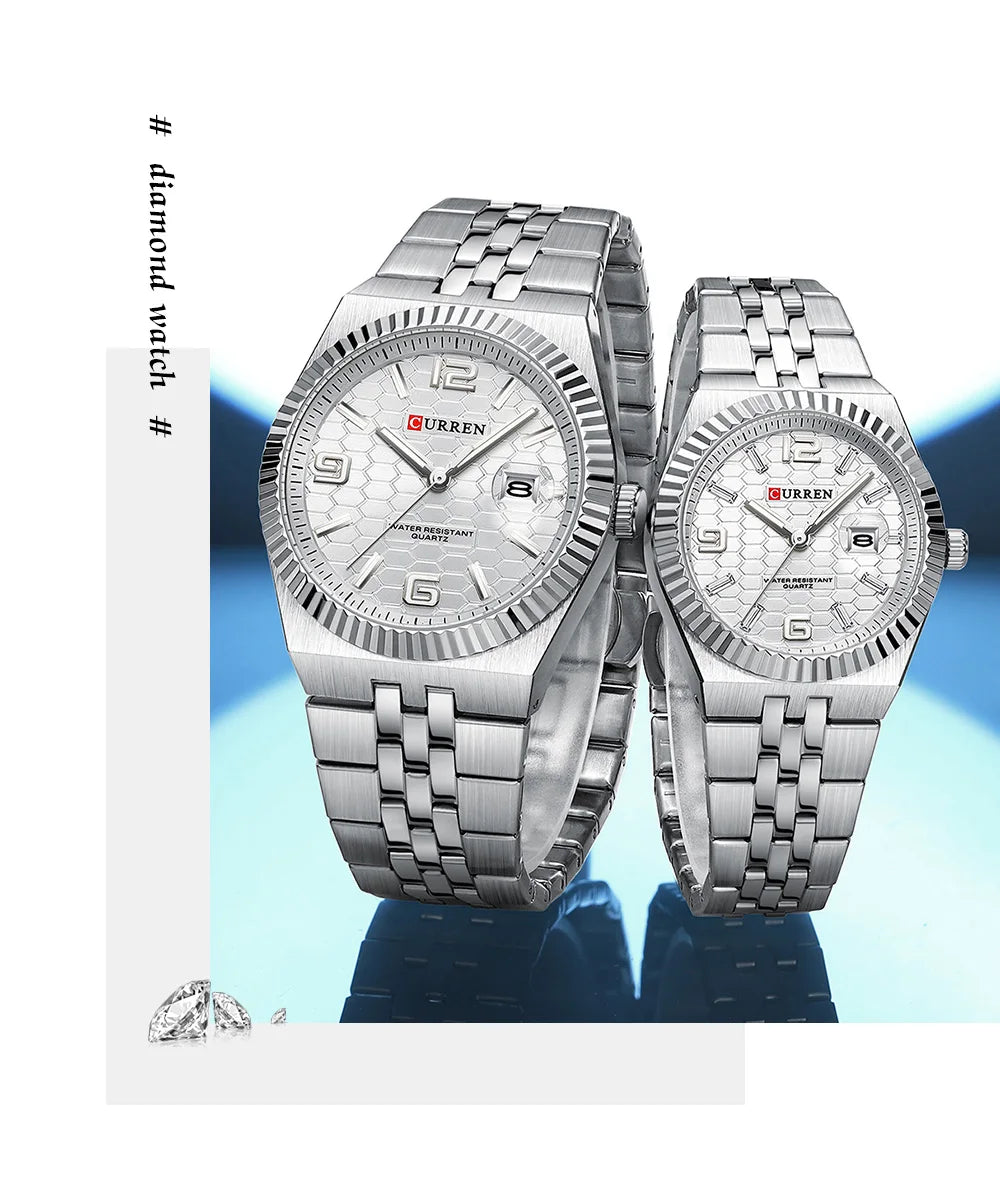 CURREN Couple Watches Waterproof Luminous Wristwatch for Lover Date Men‘s and Women's Wristwatch Simple Fashion