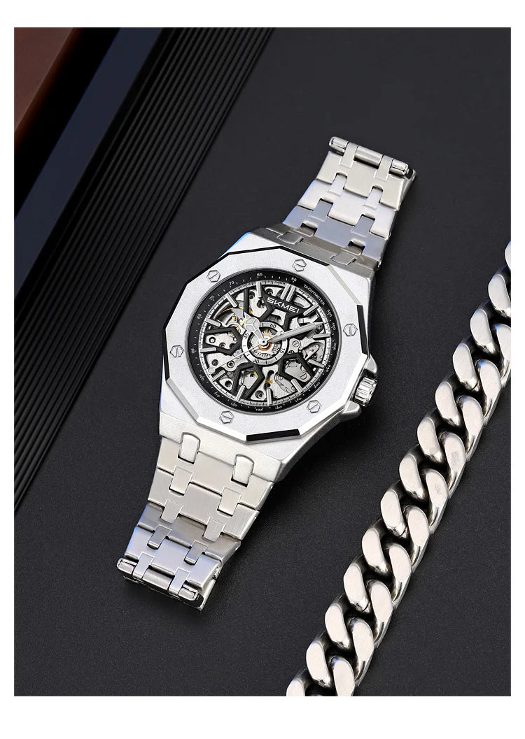 SKMEI M036 Movement Mens Casual Alloy Watches Movement Waterproof Mens Wristwatches Week Display Male Clock Luxury Mechanical