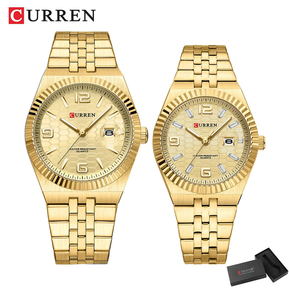 CURREN Couple Watches Waterproof Luminous Wristwatch for Lover Date Men‘s and Women's Wristwatch Simple Fashion
