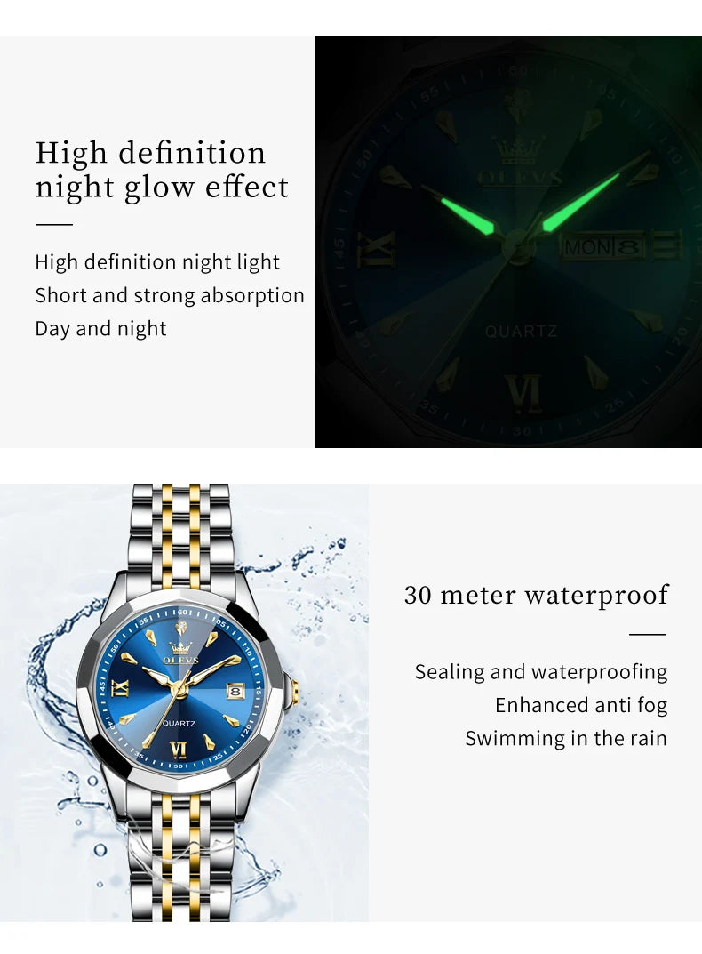 OLEVS 9998 Couple Watch Luxury Men Women Quartz Watch Dual Calendar Clock Waterproof Men's Women's Dating Couple Watch Set Gift