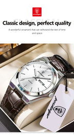 POEDAGAR Top Fashion Casual Men Watch Waterproof Luminous Date Week Man Wristwatch Outdoor Leather Business Men's Quartz Watches