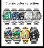 OLEVS 6607 Fully Automaitc Watches Stainless Steel Skeleton Flywheel Dual Calendar Top Luxury Brand Men's Mechanical Wristwatch