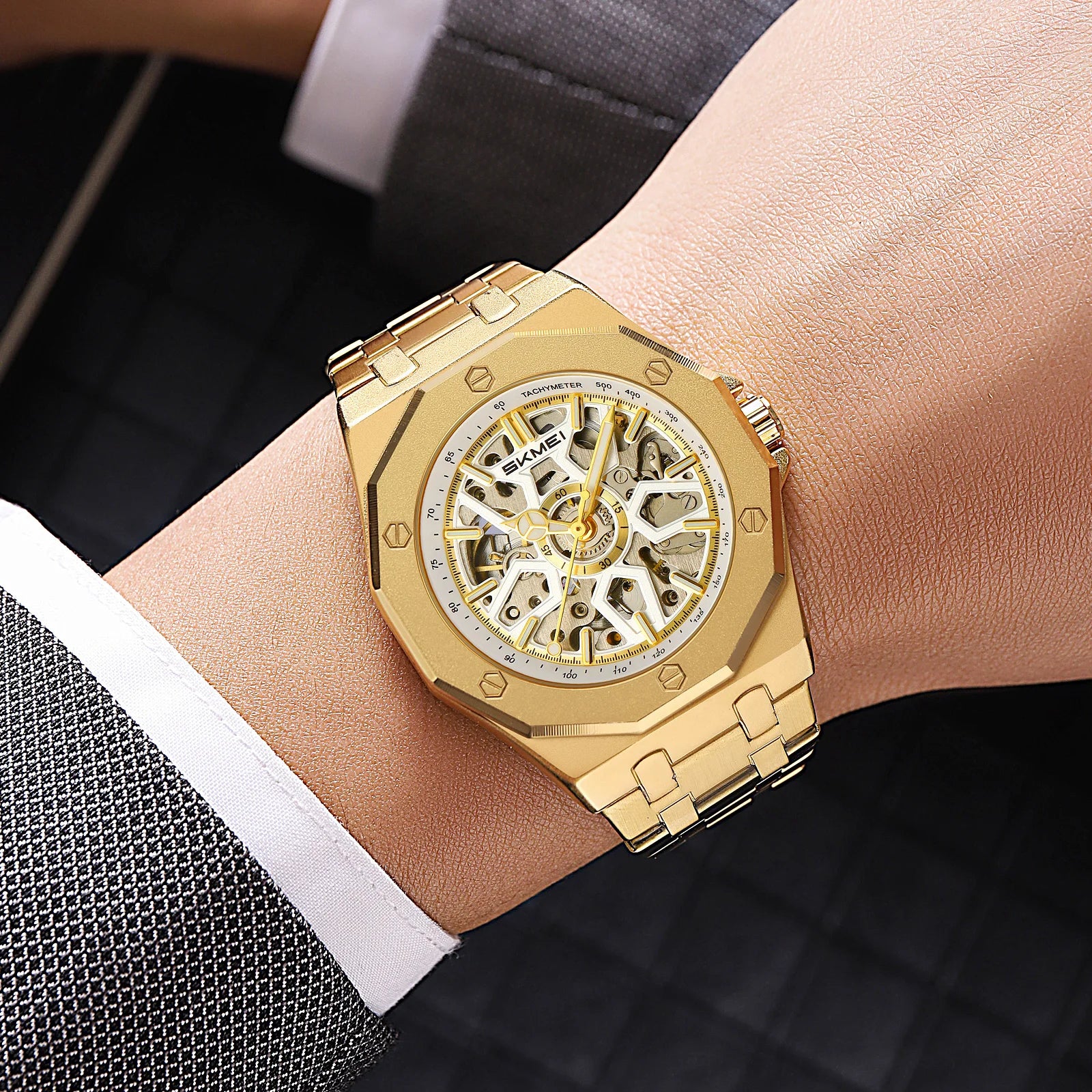 SKMEI M036 Movement Mens Casual Alloy Watches Movement Waterproof Mens Wristwatches Week Display Male Clock Luxury Mechanical