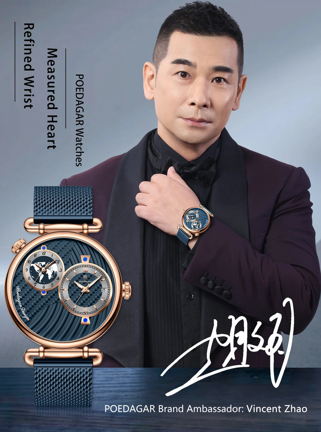 POEDAGAR Fashion Man Clock Dual Time Zone Display Waterproof Date Men Watch Sports Mesh Stainless Steel Men's Quartz Watches+Box