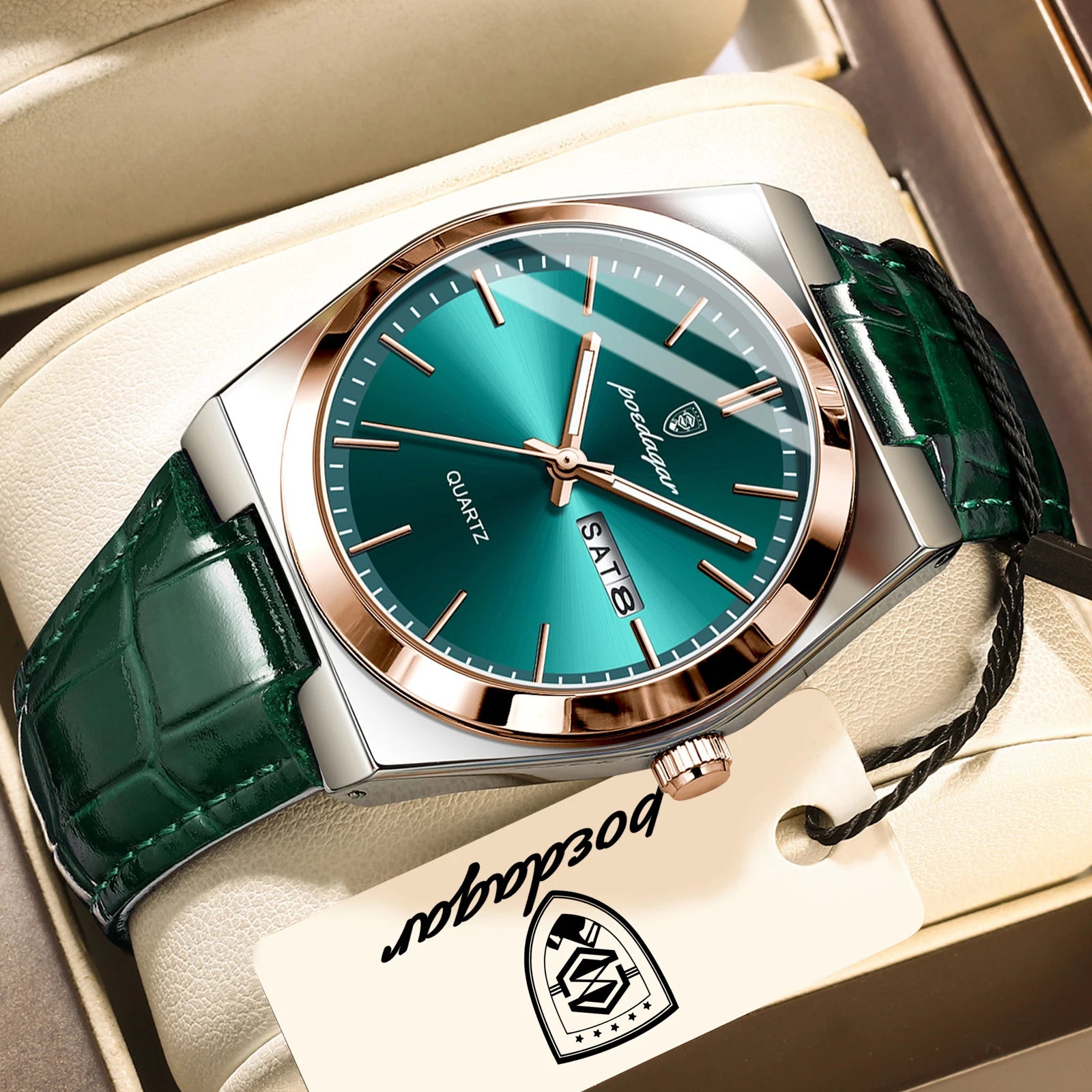 POEDAGAR Top Fashion Casual Men Watch Waterproof Luminous Date Week Man Wristwatch Outdoor Leather Business Men's Quartz Watches