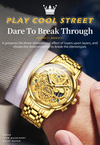 OLEVS 9947 Men's Watches Top Brand Luxury Original Waterproof Quartz Watch for Man Gold Skeleton Style 24 Hour Day Night New