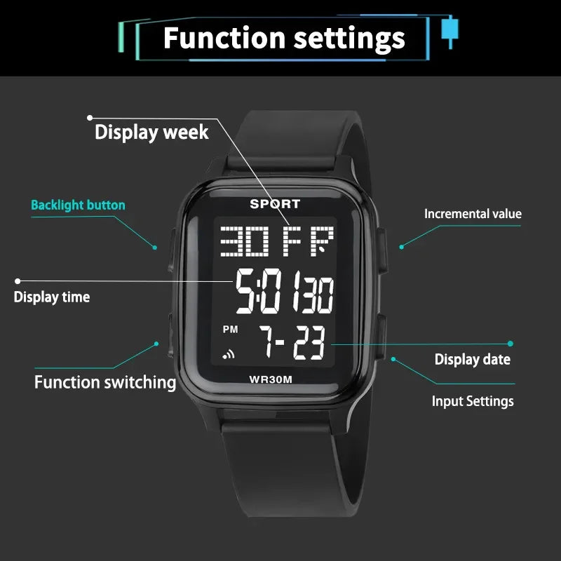 Sports Watches for Men Waterproof Multifunction Electronic Watch Ultra-thin Men's LED Digital Wristwatch for Man Student Gift