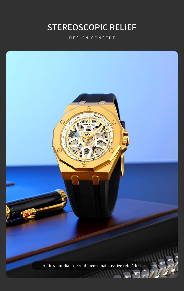 SKMEI M036 Movement Mens Casual Alloy Watches Movement Waterproof Mens Wristwatches Week Display Male Clock Luxury Mechanical