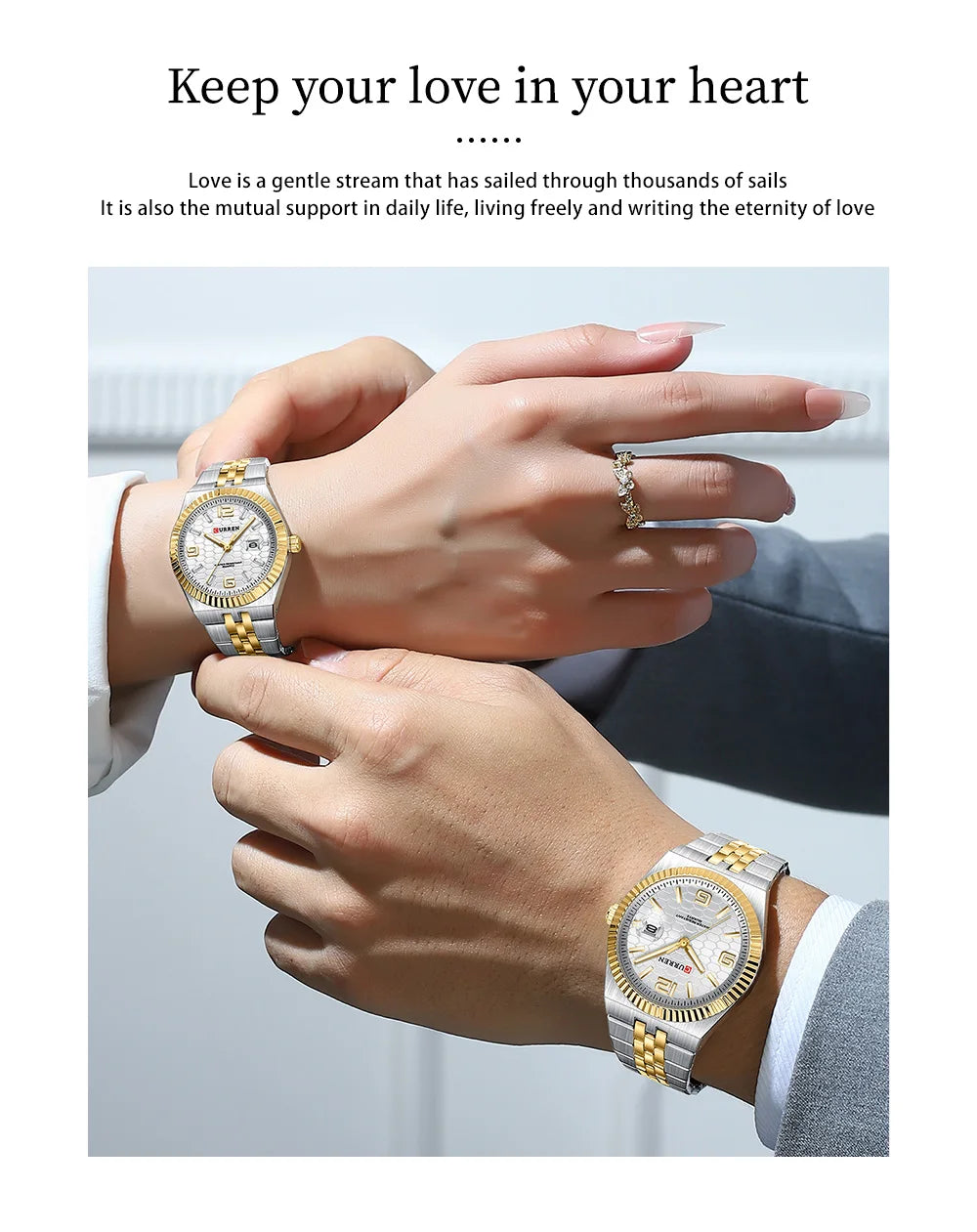 CURREN Couple Watches Waterproof Luminous Wristwatch for Lover Date Men‘s and Women's Wristwatch Simple Fashion