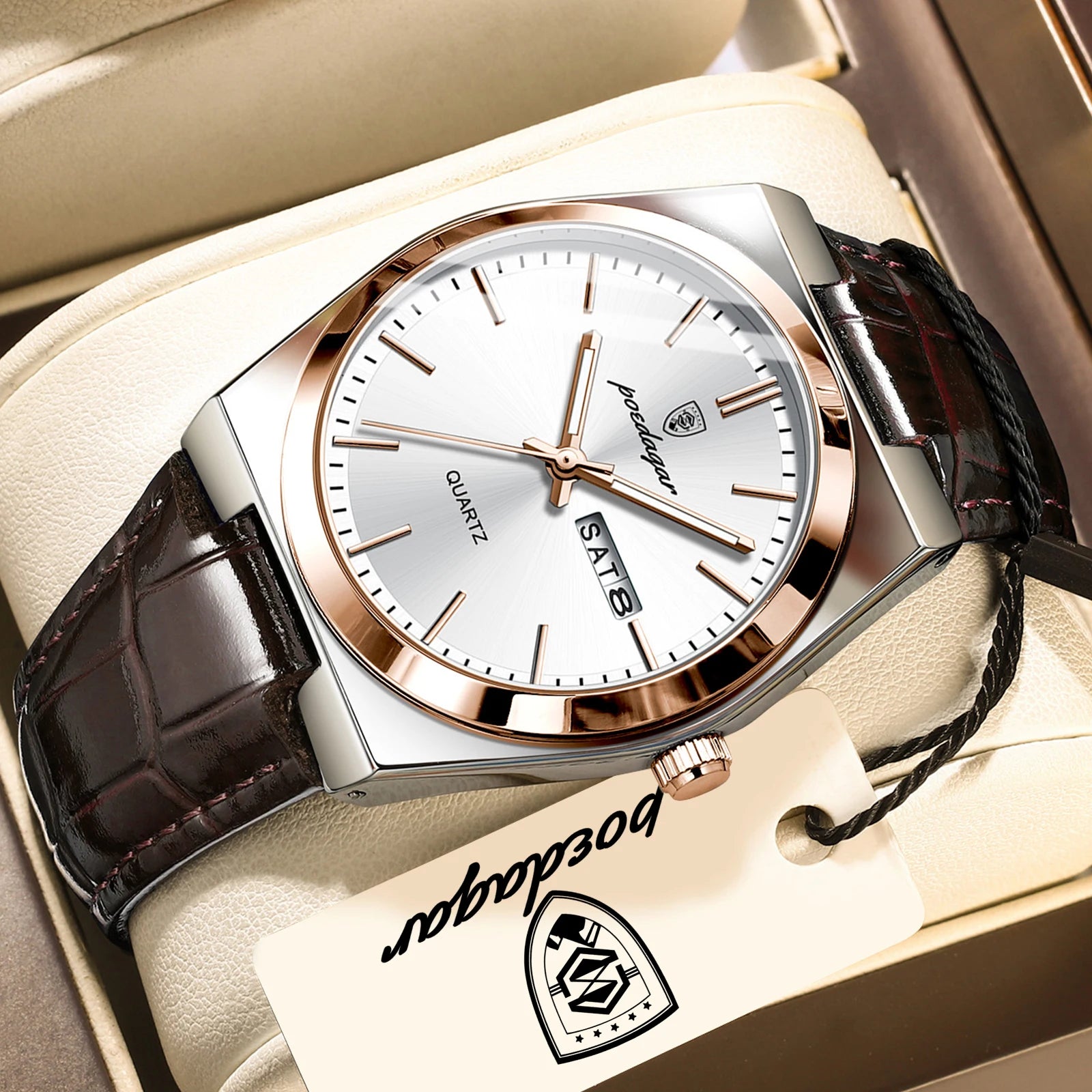 POEDAGAR Top Fashion Casual Men Watch Waterproof Luminous Date Week Man Wristwatch Outdoor Leather Business Men's Quartz Watches