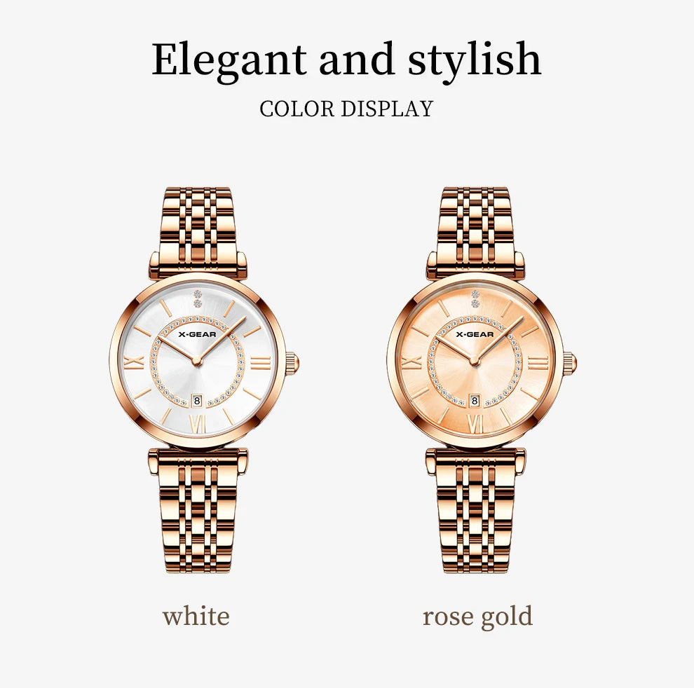 Fashion Couple Watches Stainless Steel Strap Analog Quartz Wristwatches His & Hers Matching Timepieces for Couples