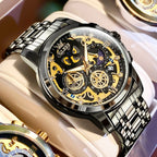 OLEVS 9947 Men's Watches Top Brand Luxury Original Waterproof Quartz Watch for Man Gold Skeleton Style 24 Hour Day Night New