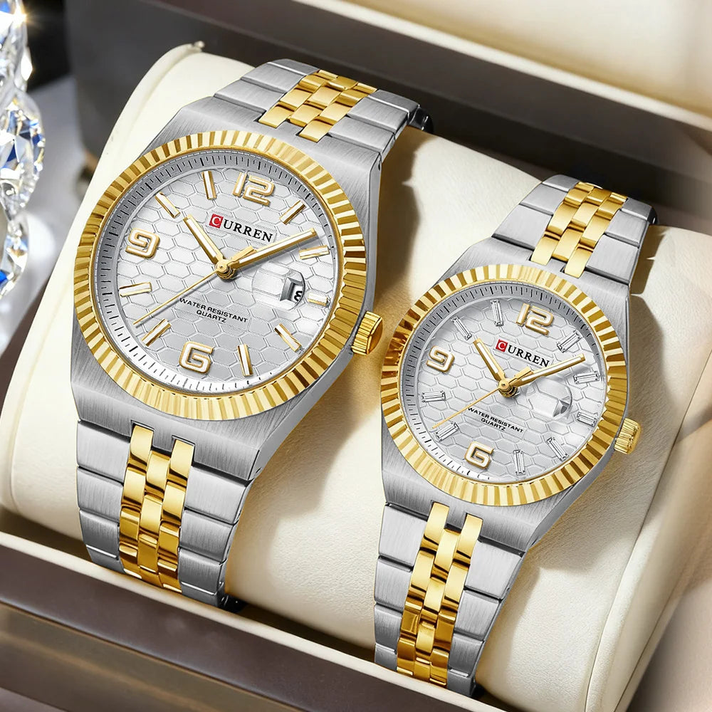 CURREN Couple Watches Waterproof Luminous Wristwatch for Lover Date Men‘s and Women's Wristwatch Simple Fashion