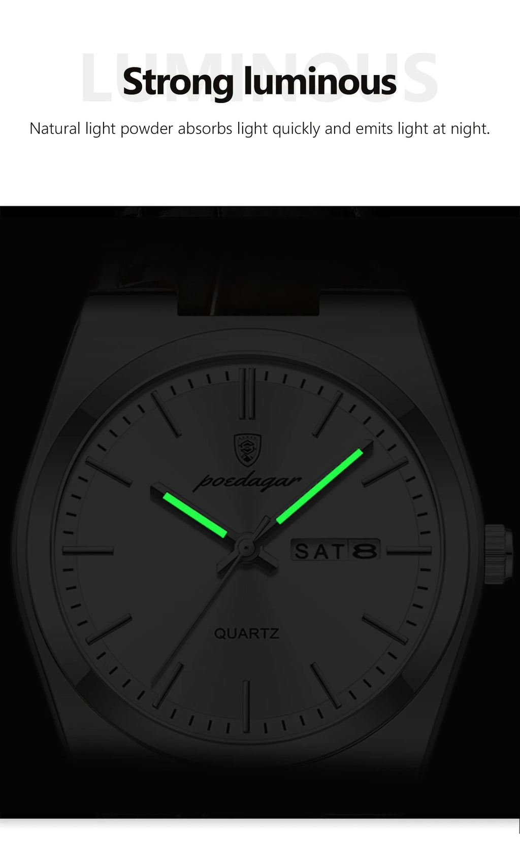 POEDAGAR Top Fashion Casual Men Watch Waterproof Luminous Date Week Man Wristwatch Outdoor Leather Business Men's Quartz Watches