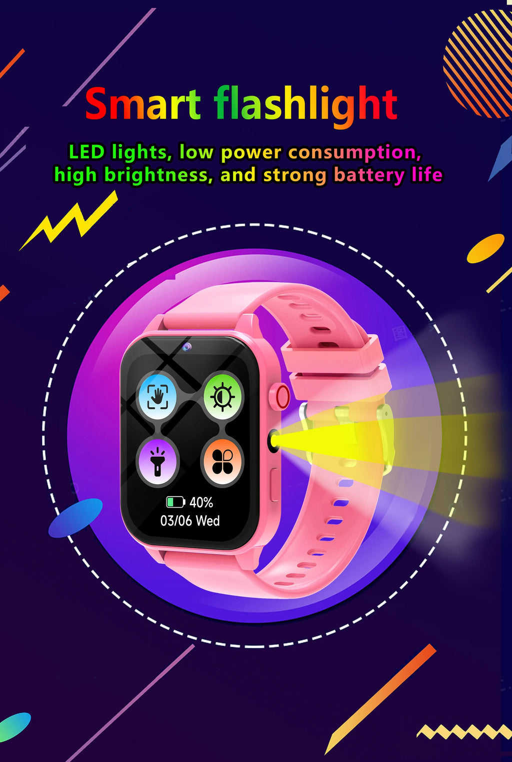 Kids Smart Watch 1.83" HD Screen Built-in 18 Games HD Camera Flashlight Sleep Monitor Alarm Clock Children Gift for Boys & Girls
