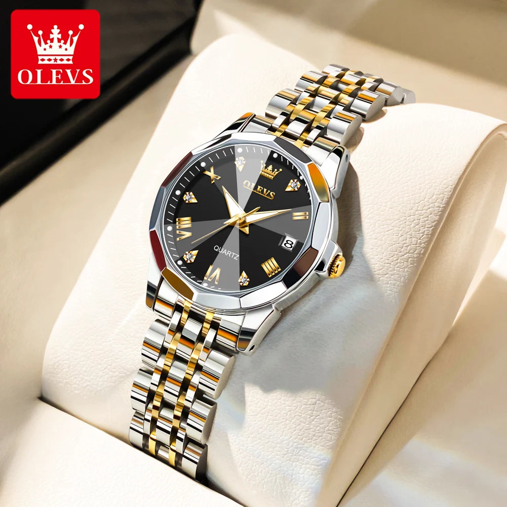 OLEVS 9931 Watch For Men Women Roman Scale Quartz Couple Watch Rhombus Mirror Auto Date Wristwatch Luxury Waterproof Hand Clock