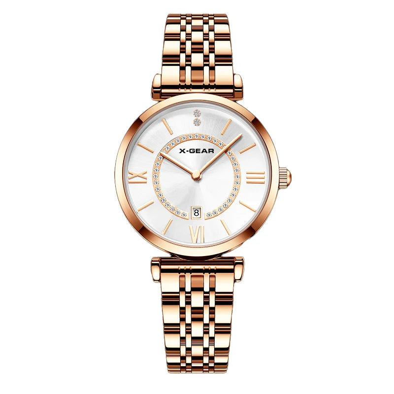 Fashion Couple Watches Stainless Steel Strap Analog Quartz Wristwatches His & Hers Matching Timepieces for Couples