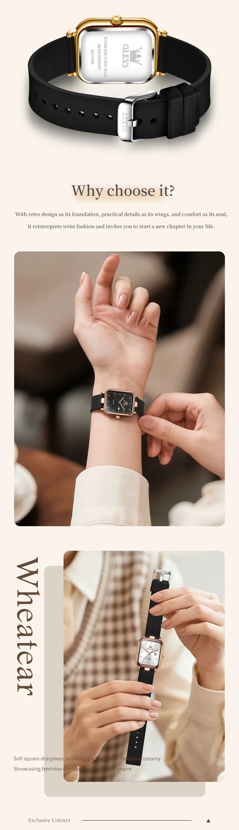 OLEVS 7089 Quartz Wristwatches Gift Box Set Women's Watches Fashion Strap Strap Waterproof Auto Date Simple Elegant Ladies Watch