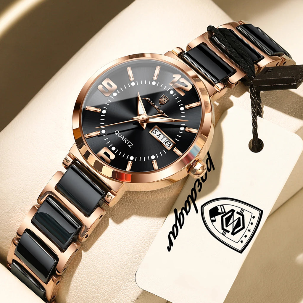 POEDAGAR Top Fashion Elegant Watch For Woman Week Date High Quality Waterproof Ladies Quartz Watch Stainless Steel Women Watches