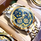 OLEVS 9947 Men's Watches Top Brand Luxury Original Waterproof Quartz Watch for Man Gold Skeleton Style 24 Hour Day Night New