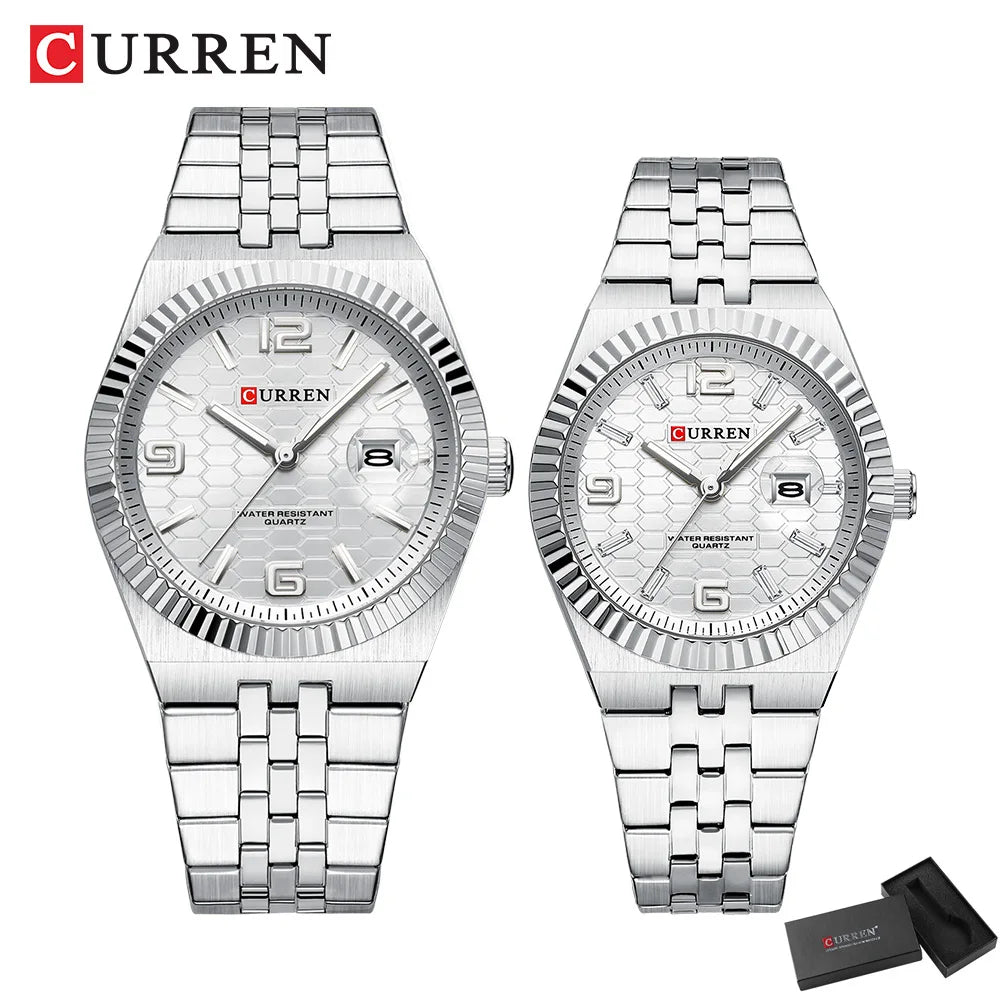 CURREN Couple Watches Waterproof Luminous Wristwatch for Lover Date Men‘s and Women's Wristwatch Simple Fashion