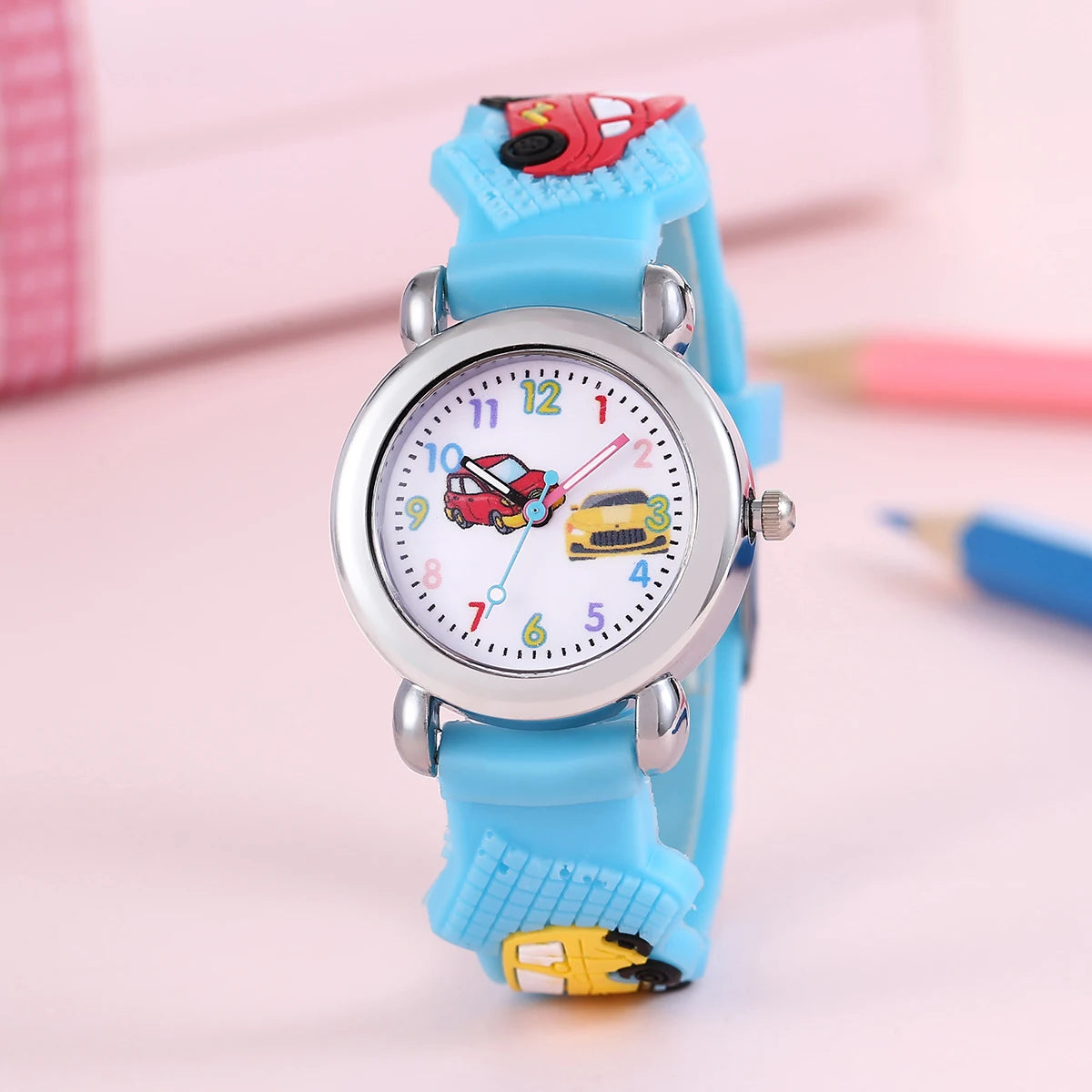 Kids Cartoon Car Watch | Colorful Digital Quartz Watch with Soft Strap | School Student Gift for Boys & Girls